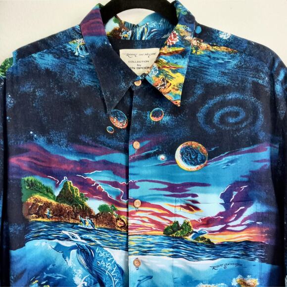 Vintage Reyn Spooner Hawaiian Shirt Robert Lyn Nelson M Ocean Space Button - Picture 4 of 8